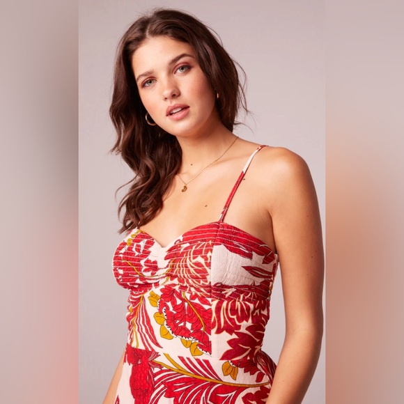 Band of Gypsy DANCING QUEEN RED FLORAL BRA CUP MINI DRESS NWT SIZE LARGE - Picture 5 of 7